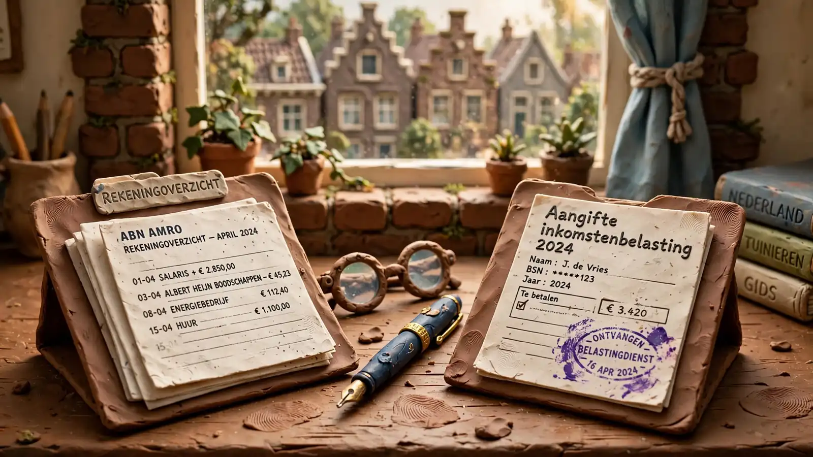 Twee mappen met papierwerk op een bureau.